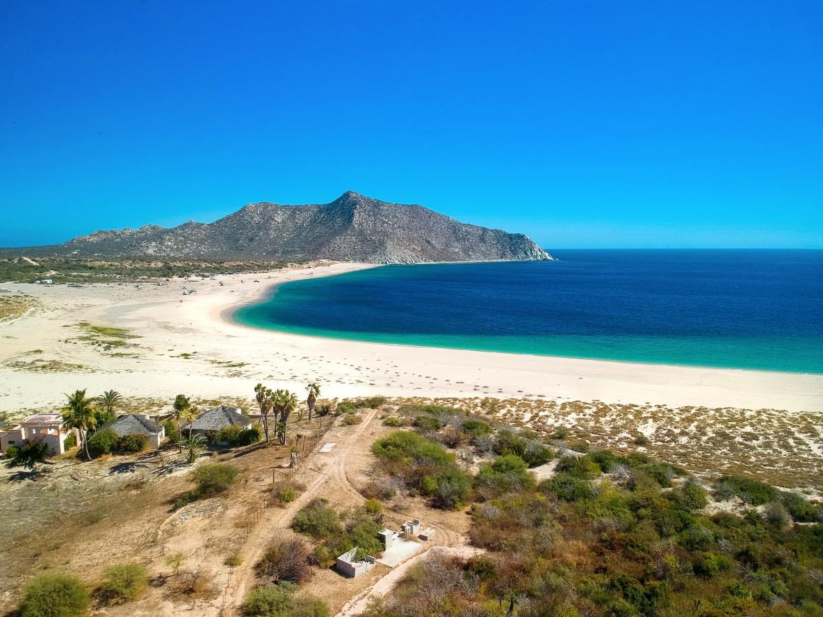Aerial view of the Cabo Pulmo bay and village on the East Cape of Baja California Sur