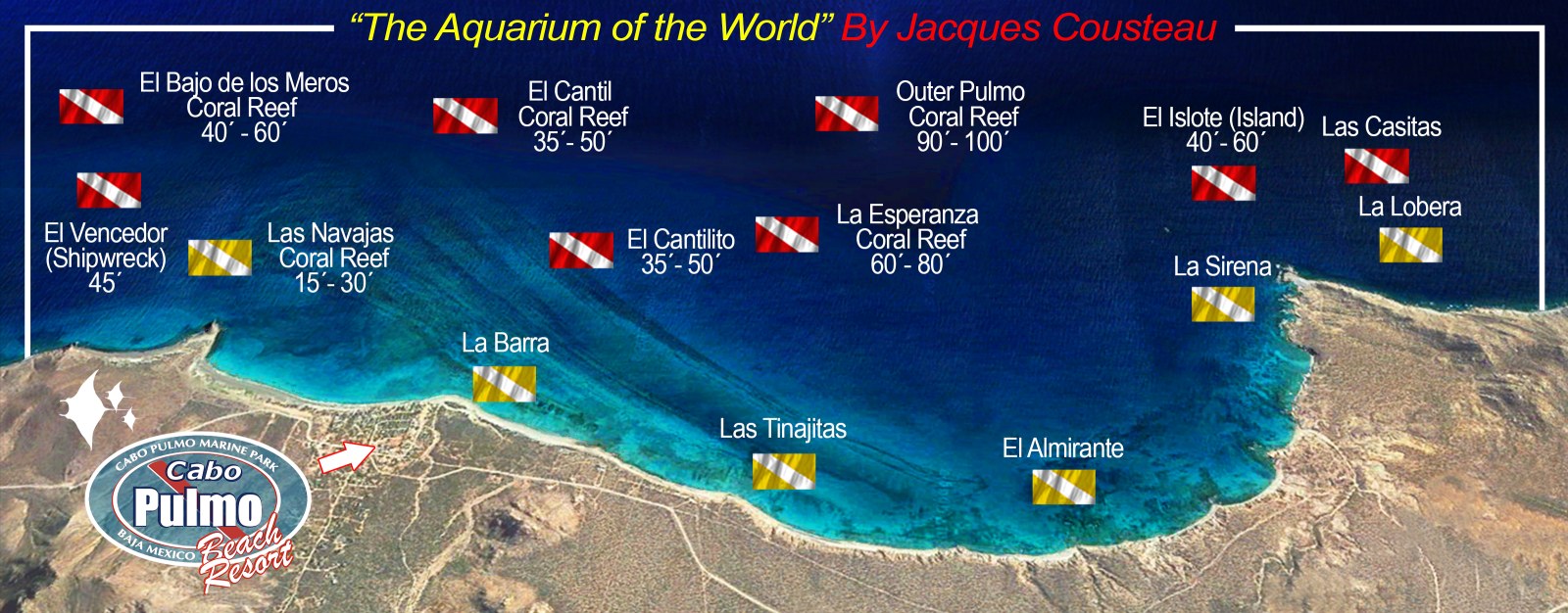 Map of the Cabo Pulmo dive sites with depths Map of the Cabo Pulmo dive sites with depths
